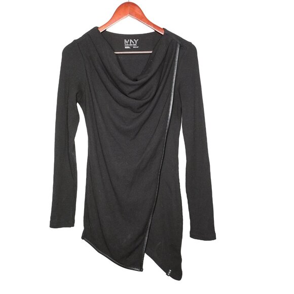 Marc New York Performance Cowl-Neck Waffle-Knit Black Tunic Top Asymmetrical - Picture 3 of 10
